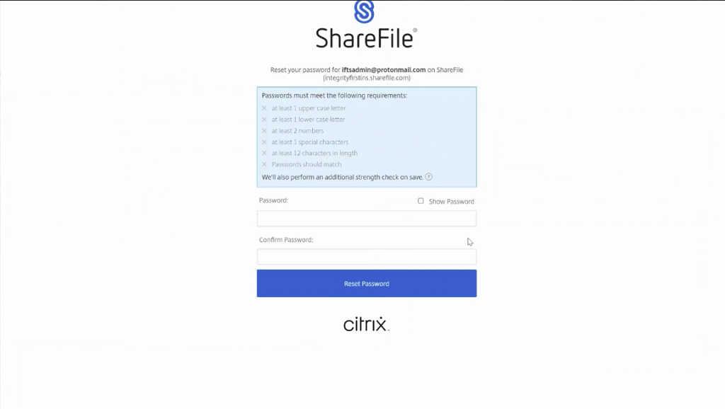 ShareFile reset password